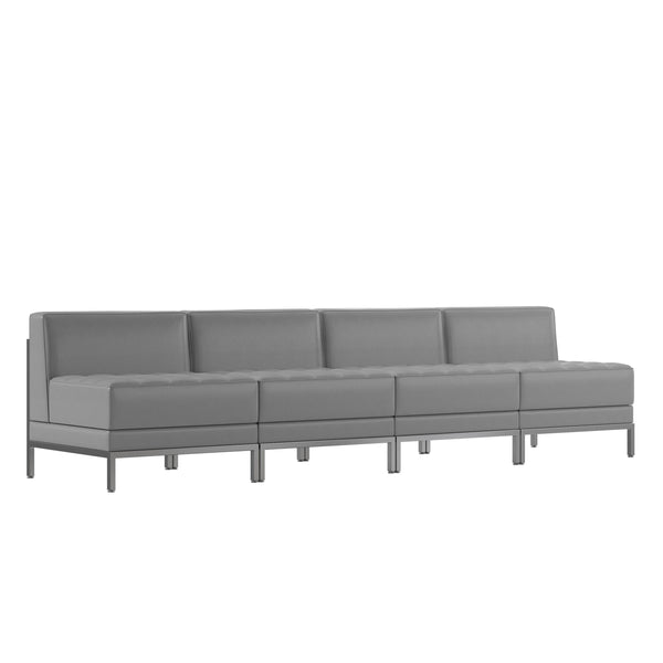 Gray |#| 4 Piece Gray LeatherSoft Modular Reception Lounge Set - Reception Bench