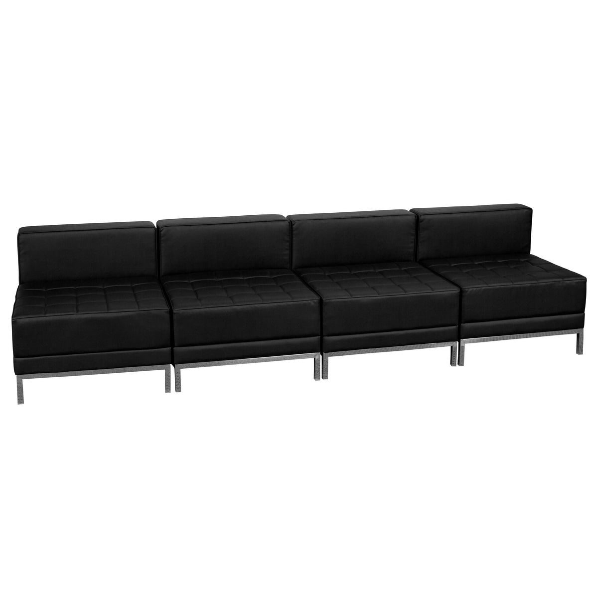 Black |#| 4 Piece Black LeatherSoft Modular Lounge Set with Taut Back and Seat