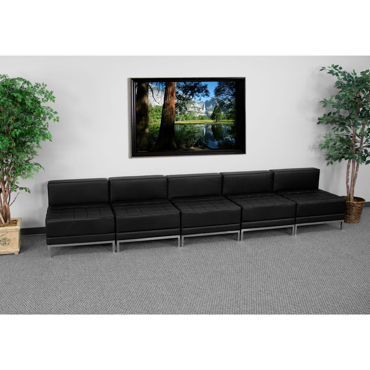 Black |#| 5 Piece Black LeatherSoft Modular Lounge Set with Taut Back and Seat
