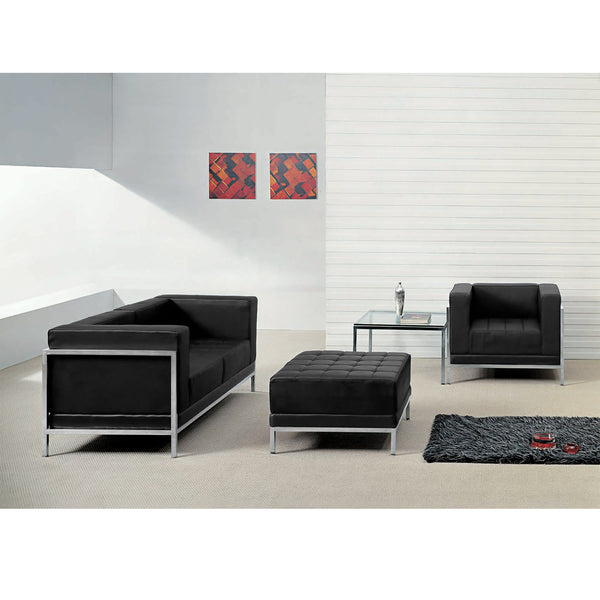 Black LeatherSoft Modular Loveseat, Chair & Ottoman Set w/Taut Back &Seat