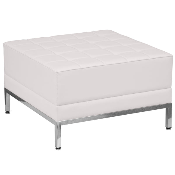 Melrose White |#| White LeatherSoft Quilted Tufted Modular Ottoman with Stainless Steel Legs