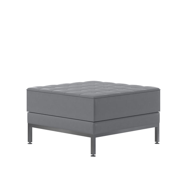 Gray |#| Gray LeatherSoft Quilted Tufted Modular Ottoman with Stainless Steel Legs