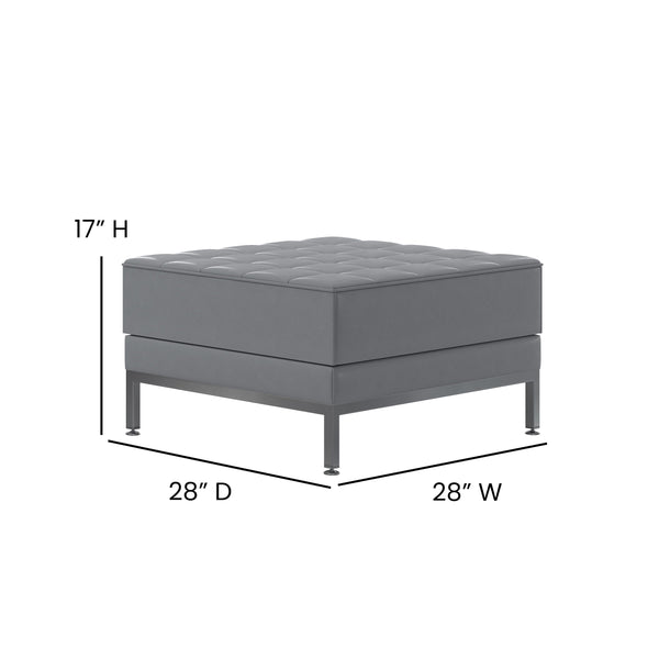 Gray |#| Gray LeatherSoft Quilted Tufted Modular Ottoman with Stainless Steel Legs