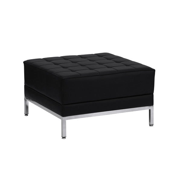 Black |#| Black LeatherSoft Quilted Tufted Modular Ottoman with Stainless Steel Legs