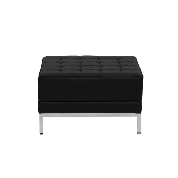 Gray |#| Gray LeatherSoft Quilted Tufted Modular Ottoman with Stainless Steel Legs