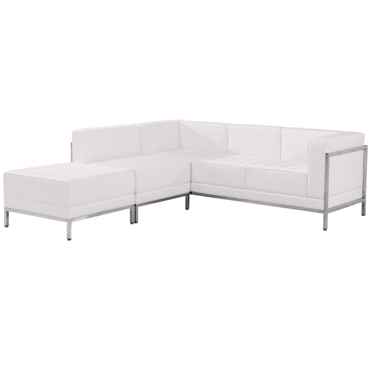 Melrose White |#| 3 Piece White LeatherSoft Modular Sectional Configuration - Stainless Steel Legs
