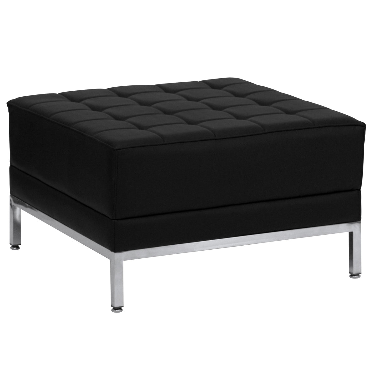 Black |#| 10 Piece Black LeatherSoft Modular Sectional & Sofa Set - Stainless Steel Legs