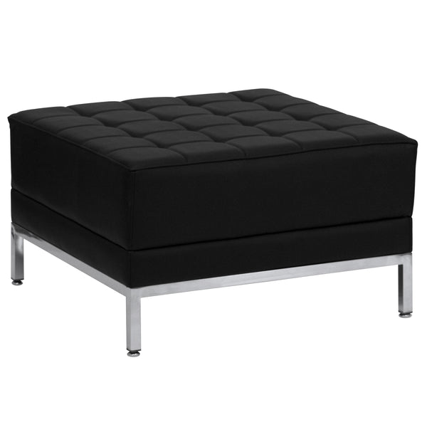 Black |#| 10 Piece Black LeatherSoft Modular Sectional & Sofa Set - Stainless Steel Legs