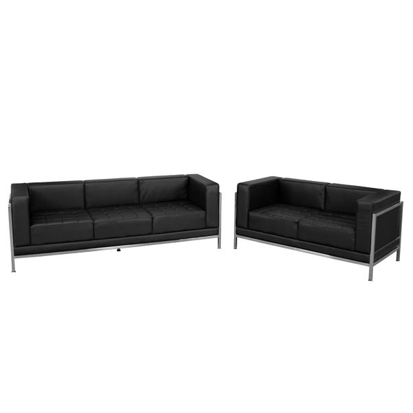 Black LeatherSoft Modular Sofa & Loveseat Set with Taut Back and Seat