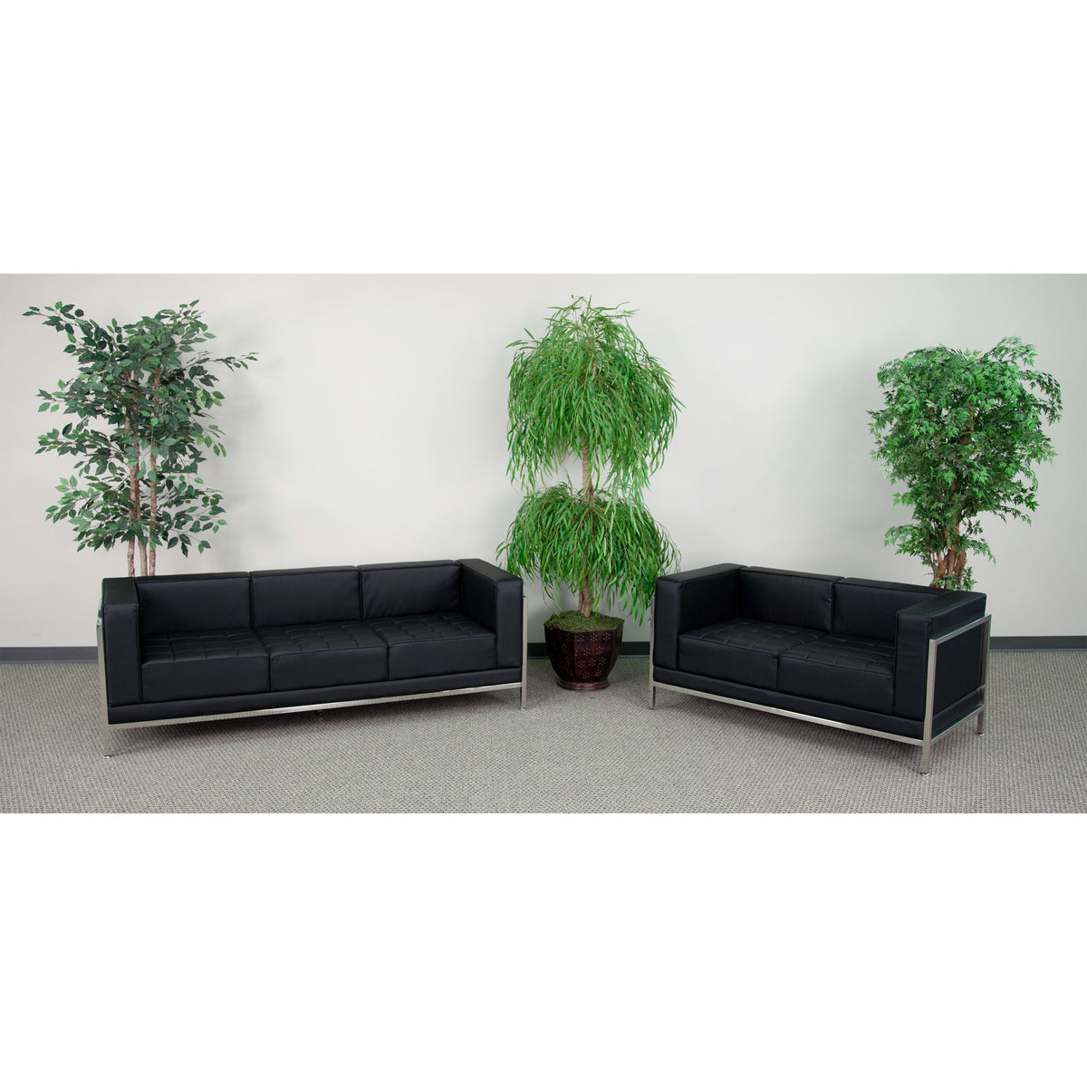 Black LeatherSoft Modular Sofa & Loveseat Set with Taut Back and Seat