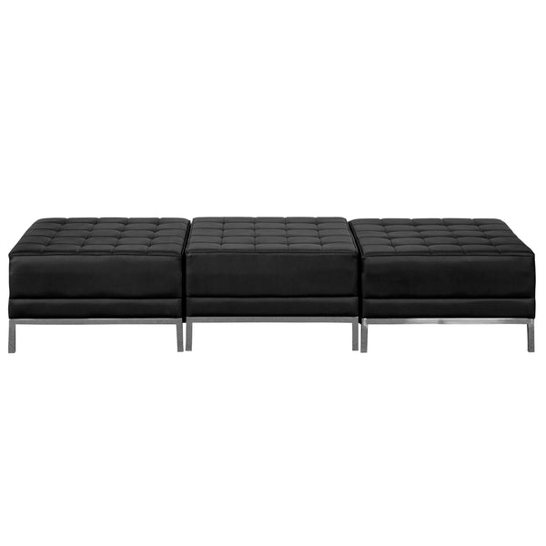 Black |#| Black LeatherSoft Backless Three Seat Bench w/Integrated Stainless Steel Legs