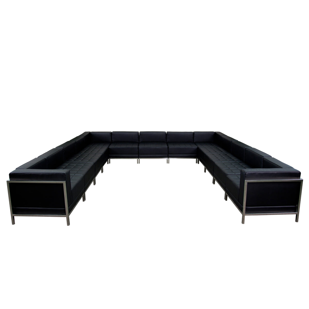 Black |#| Black LeatherSoft Modular U-Shape Sectional Configuration, 13 Pieces