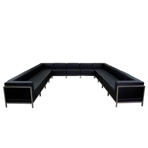 Black |#| Black LeatherSoft Modular U-Shape Sectional Configuration, 13 Pieces