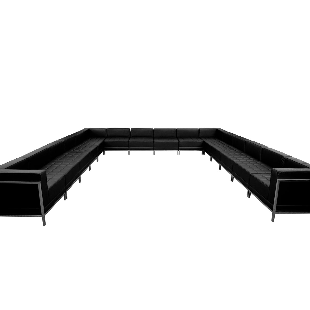 Black |#| Black LeatherSoft Modular U-Shape Sectional Configuration, 16 Pieces