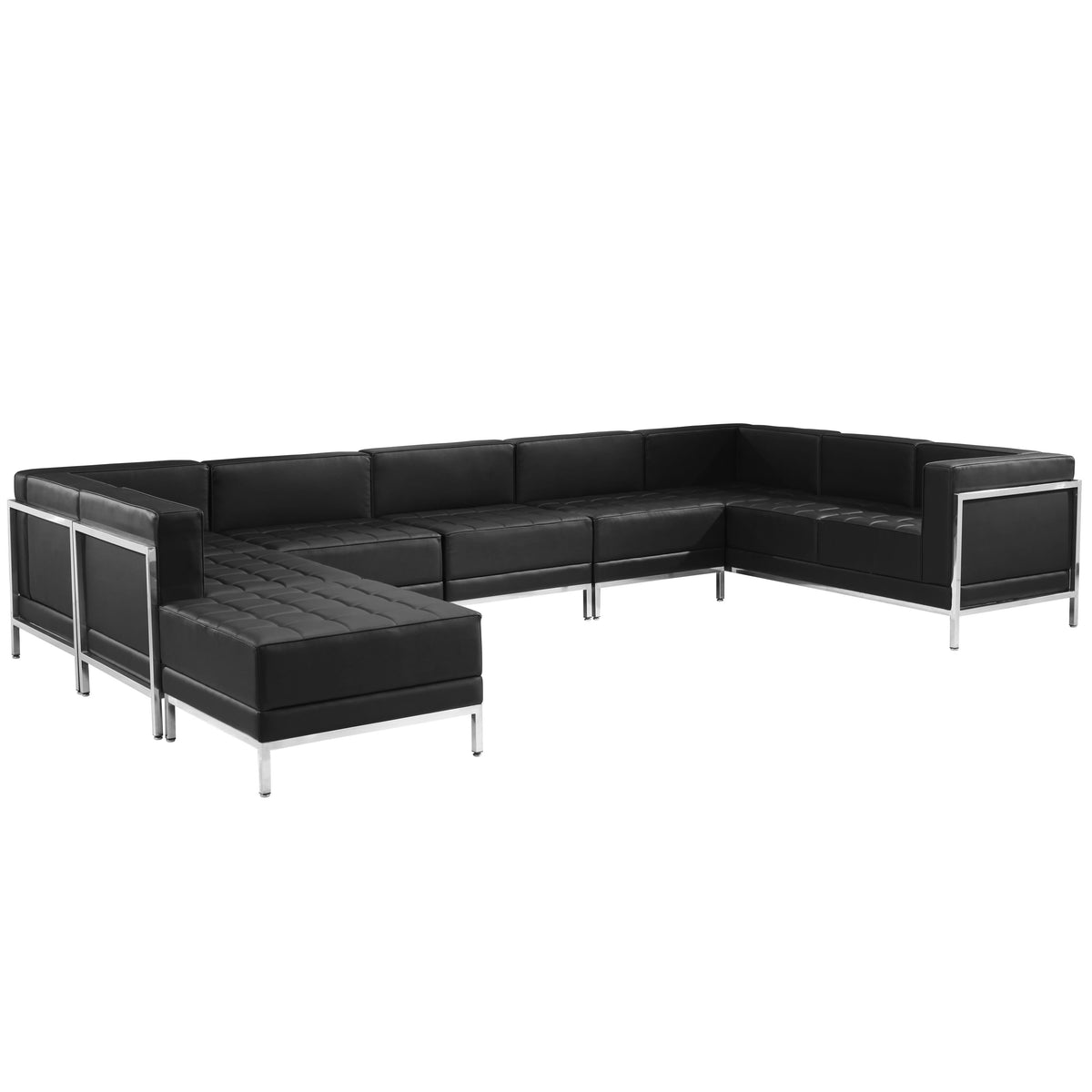 Black |#| Black LeatherSoft Modular U-Shape Sectional Configuration, 7 Pieces