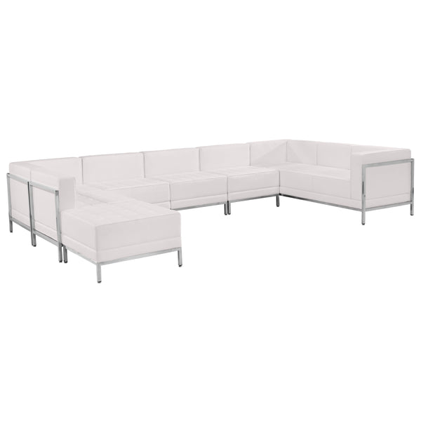 Melrose White |#| White LeatherSoft Modular U-Shape Sectional Configuration, 7 Pieces