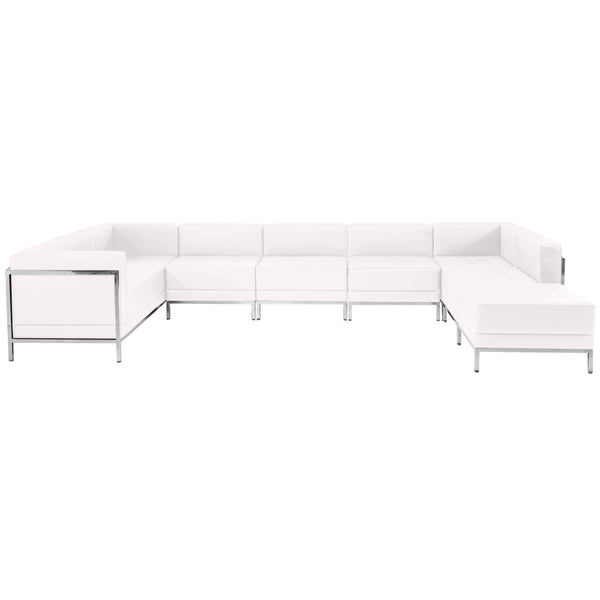 Melrose White |#| White LeatherSoft Modular U-Shape Sectional Configuration, 7 Pieces