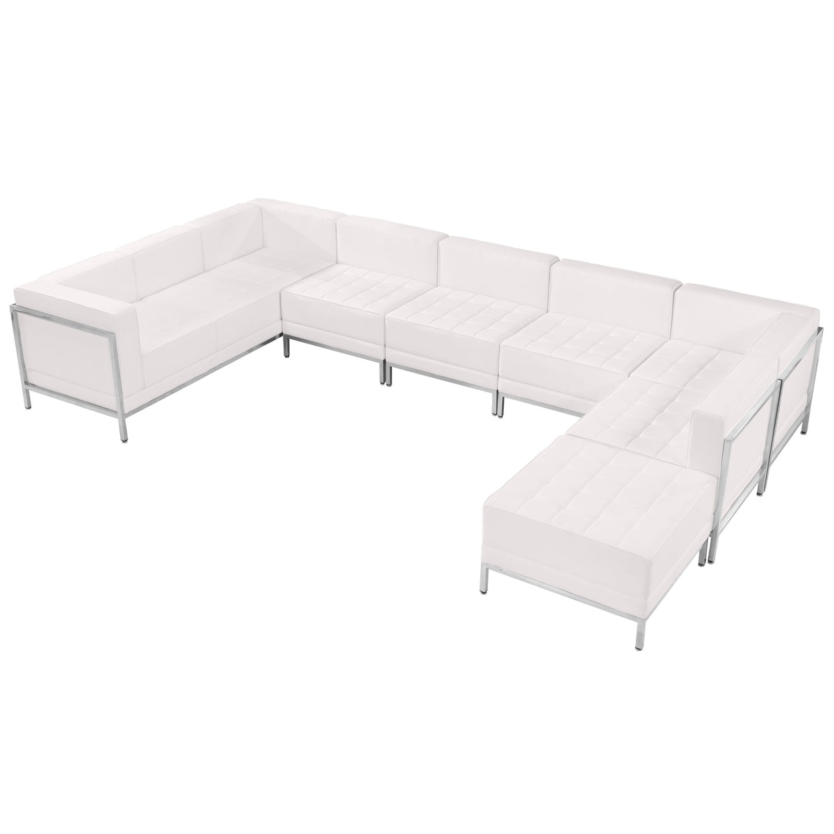 Melrose White |#| White LeatherSoft Modular U-Shape Sectional Configuration, 7 Pieces