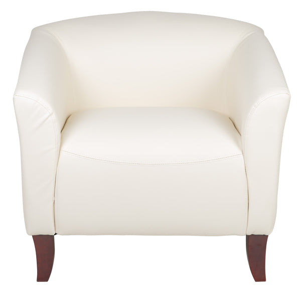 Ivory |#| Ivory LeatherSoft Chair with Cherry Wood Feet - Lobby or Guest Seating