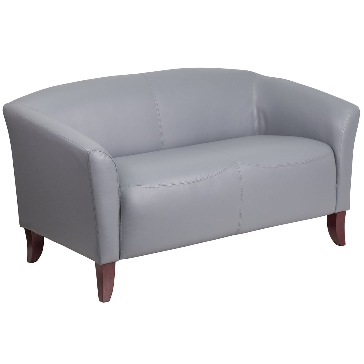 Gray |#| Gray LeatherSoft Loveseat w/ Cherry Wood Feet - Reception or Home Office Seating