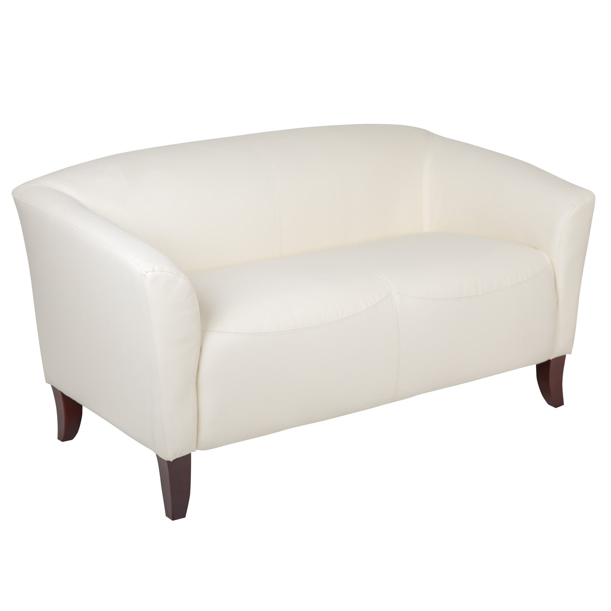 Ivory |#| Ivory LeatherSoft Loveseat-Cherry Wood Feet - Reception or Home Office Seating