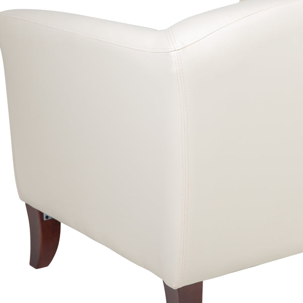 Ivory |#| Ivory LeatherSoft Loveseat-Cherry Wood Feet - Reception or Home Office Seating