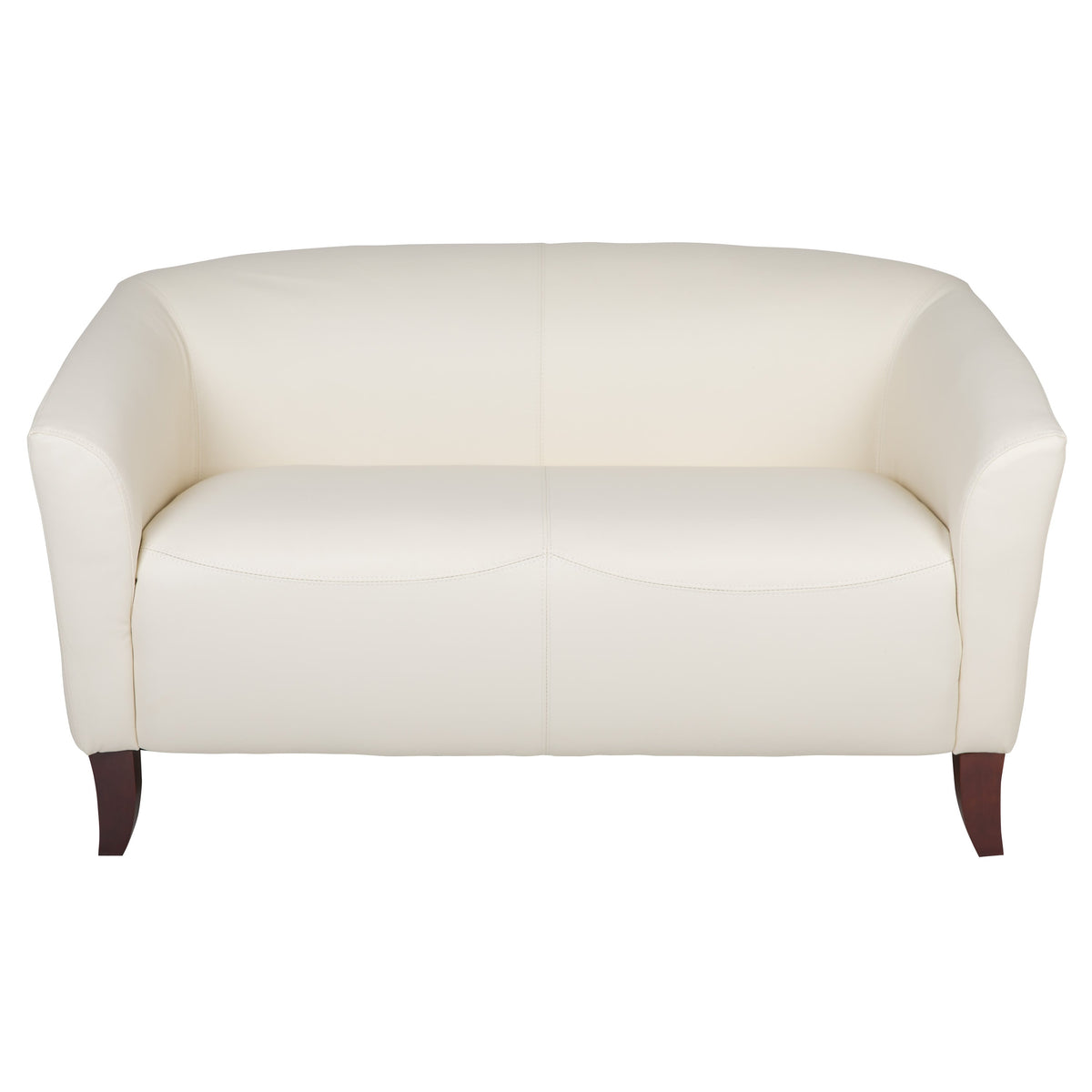 Ivory |#| Ivory LeatherSoft Loveseat-Cherry Wood Feet - Reception or Home Office Seating