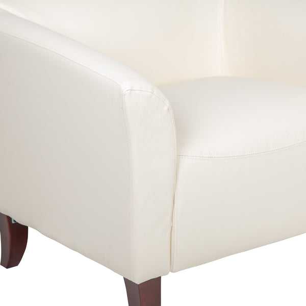 Ivory |#| Ivory LeatherSoft Loveseat-Cherry Wood Feet - Reception or Home Office Seating