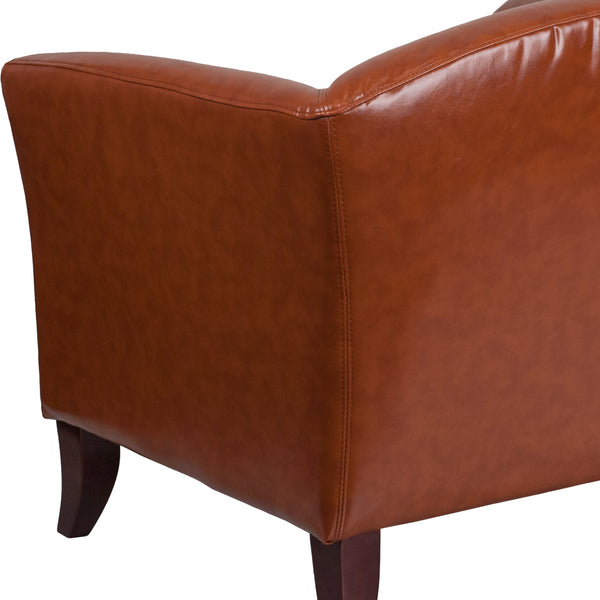 Cognac |#| Cognac LeatherSoft Loveseat w/ Cherry Wood Feet - Lobby or Home Office Seating