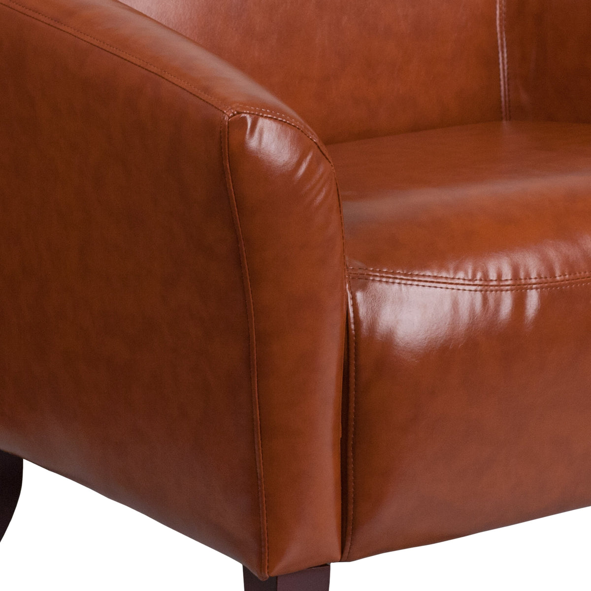 Cognac |#| Cognac LeatherSoft Loveseat w/ Cherry Wood Feet - Lobby or Home Office Seating