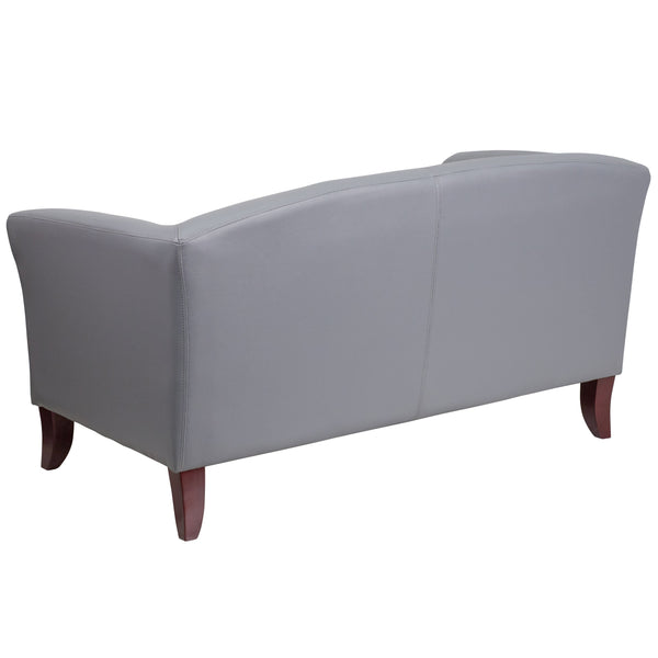 Gray |#| Gray LeatherSoft Loveseat w/ Cherry Wood Feet - Reception or Home Office Seating