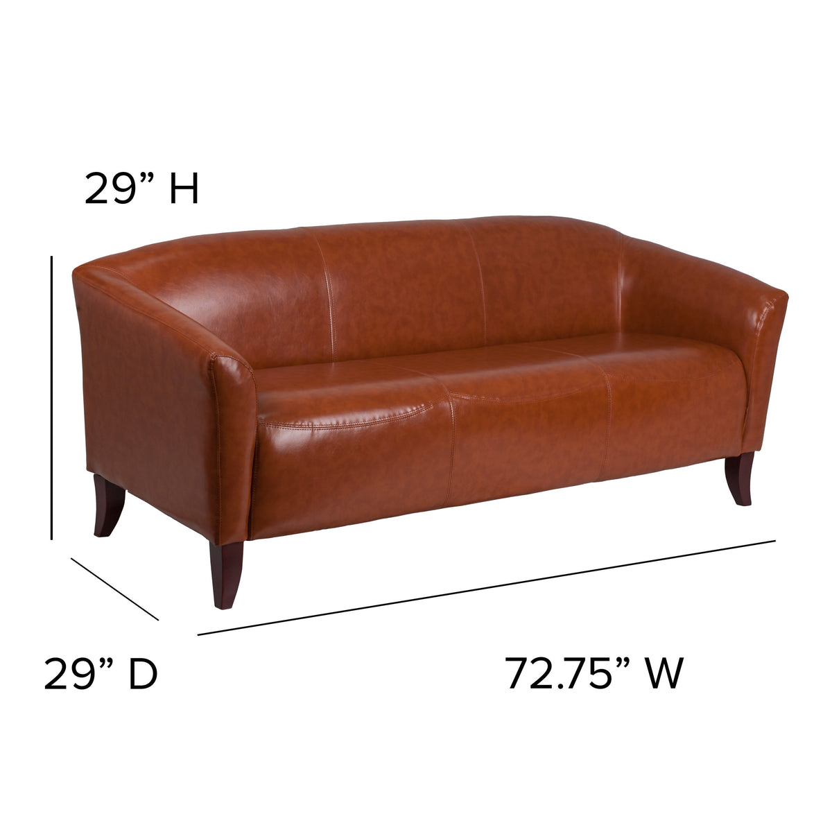 Cognac |#| Cognac LeatherSoft Sofa w/ Cherry Wood Feet - Reception or Home Office Seating