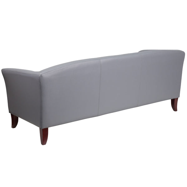 Gray |#| Gray LeatherSoft Sofa with Cherry Wood Feet - Reception or Home Office Seating