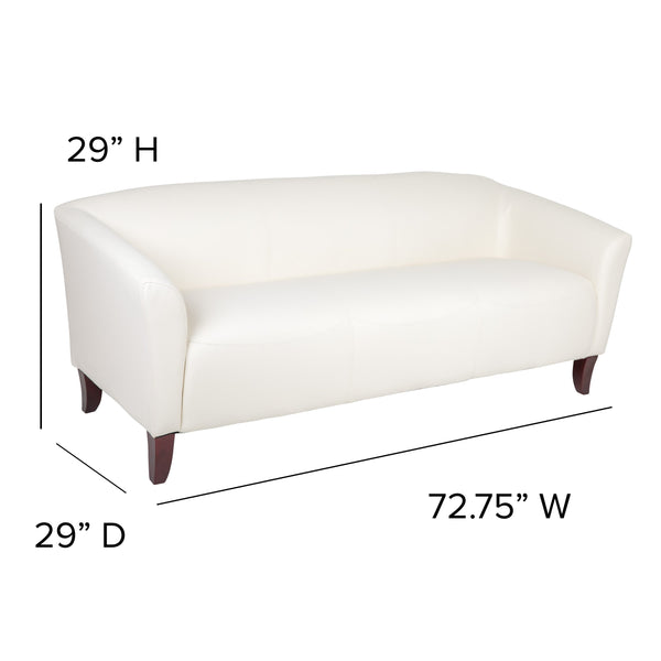 Ivory |#| Ivory LeatherSoft Sofa with Cherry Wood Feet - Reception or Home Office Seating