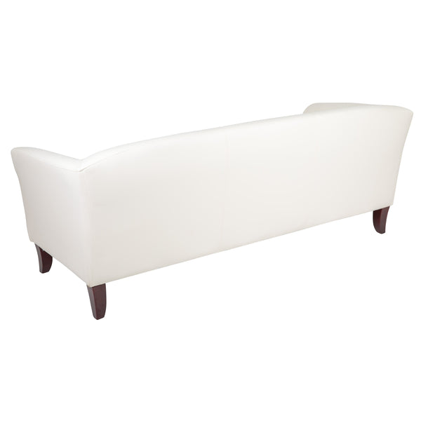 Ivory |#| Ivory LeatherSoft Sofa with Cherry Wood Feet - Reception or Home Office Seating