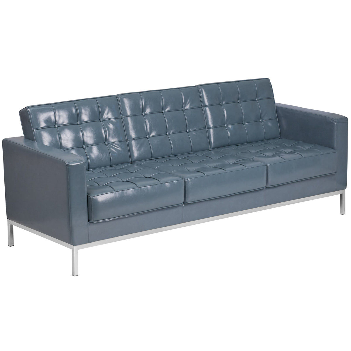 Gray |#| Button Tufted Gray LeatherSoft Sofa with Integrated Stainless Steel Frame