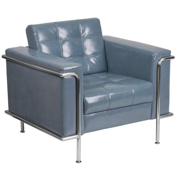 Gray |#| Contemporary Gray LeatherSoft Double Stitch Detail Chair with Encasing Frame