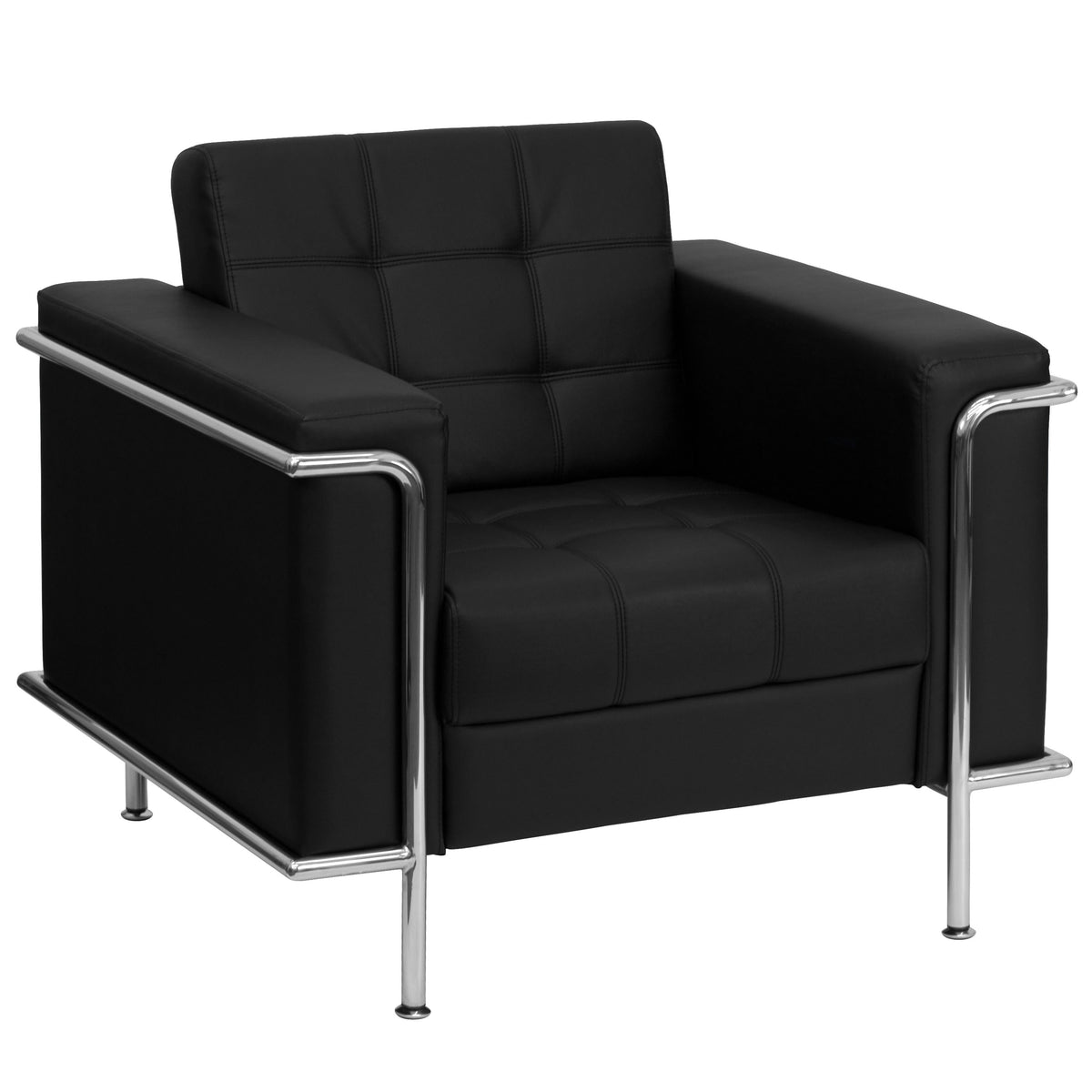 Black |#| Black LeatherSoft Double Stitch Detail Chair with Encasing Frame