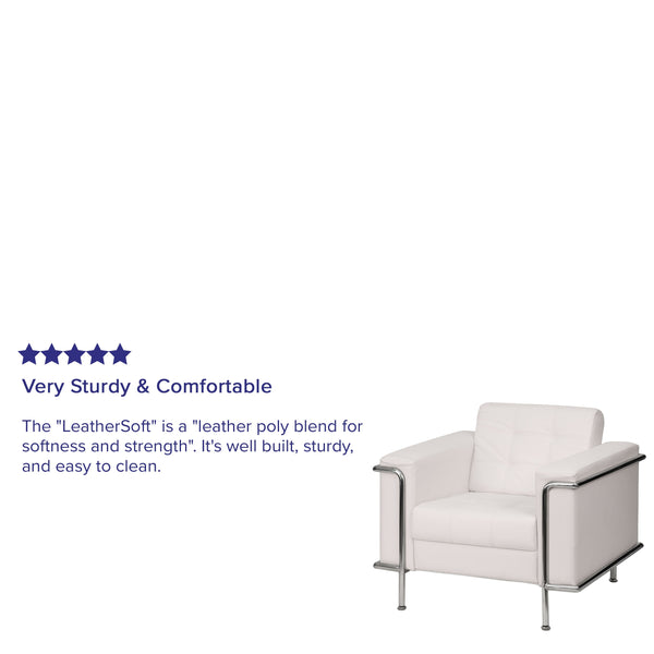 Melrose White |#| Contemporary White LeatherSoft Double Stitch Detail Chair w/Encasing Frame