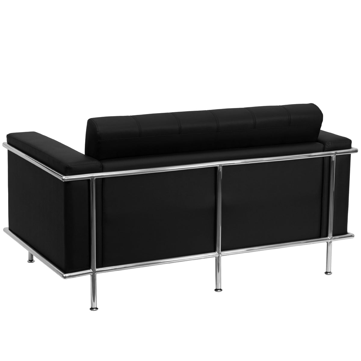 Black |#| Contemporary Black LeatherSoft Double Stitch Detail Loveseat w/Encasing Frame