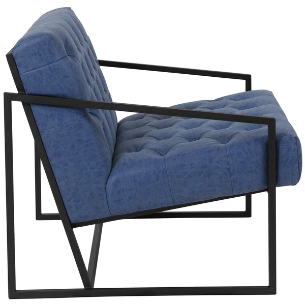 Retro Blue |#| Retro Blue LeatherSoft Tufted Lounge Chair w/Integrated Frame & Slanted Arms