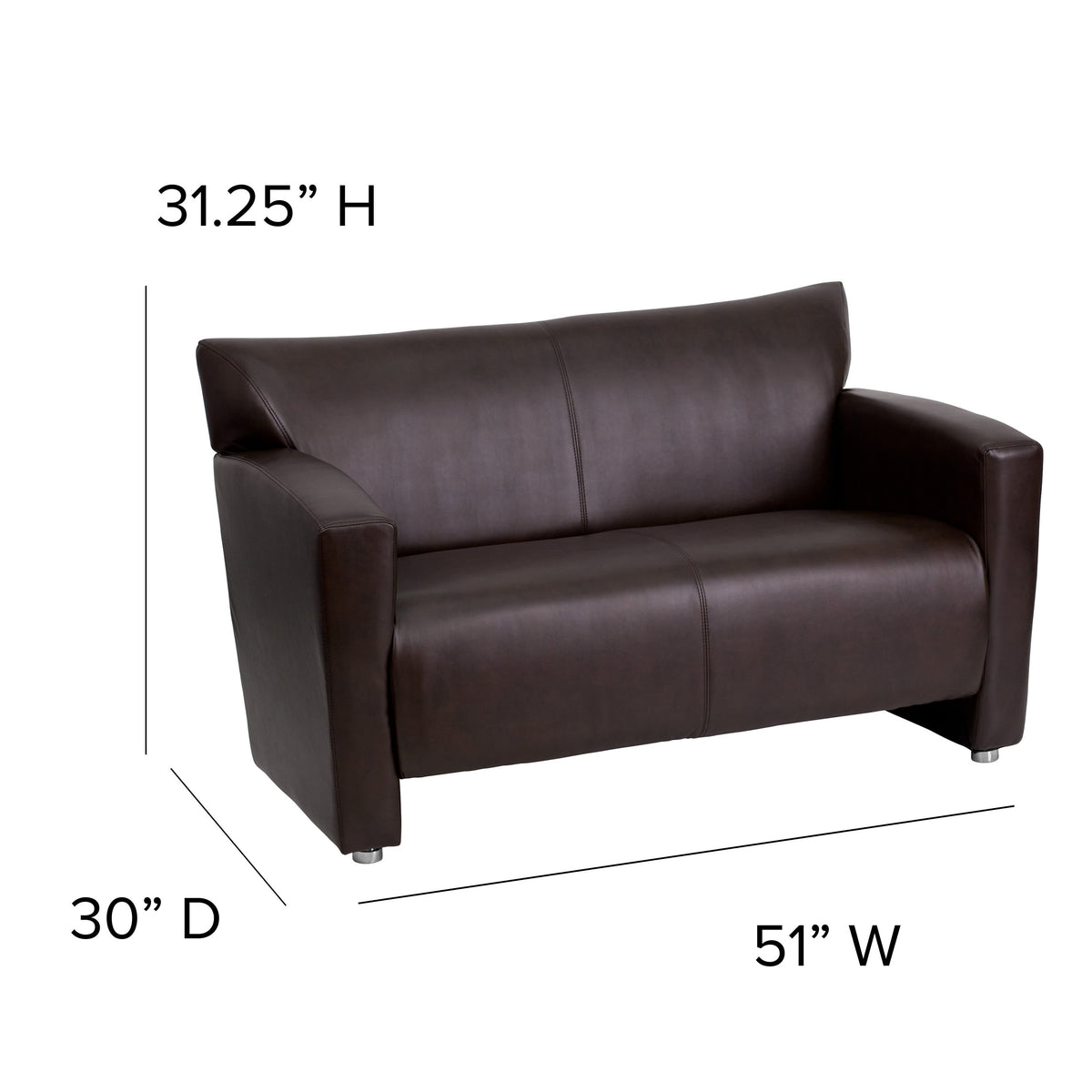 Brown |#| Brown LeatherSoft Loveseat w/ Extended Panel Arms - Reception & Lounge Seating