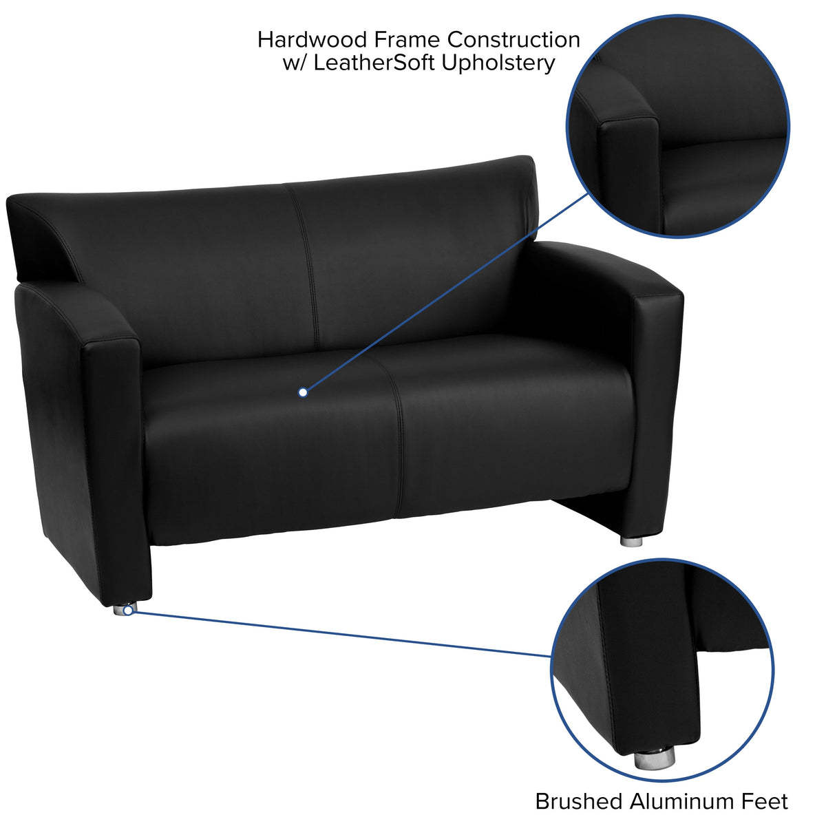 Black |#| Black LeatherSoft Loveseat w/ Extended Panel Arms - Reception & Lounge Seating