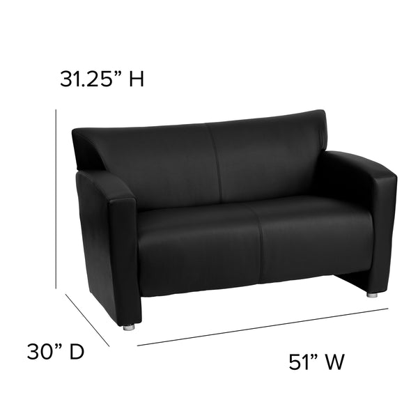 Black |#| Black LeatherSoft Loveseat w/ Extended Panel Arms - Reception & Lounge Seating