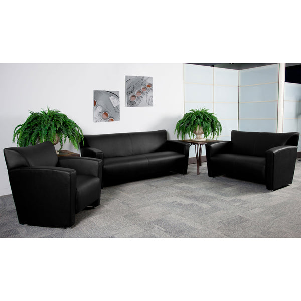 Black |#| Reception Set with Extended Panel Arms - Hospitality or Lounge Seating