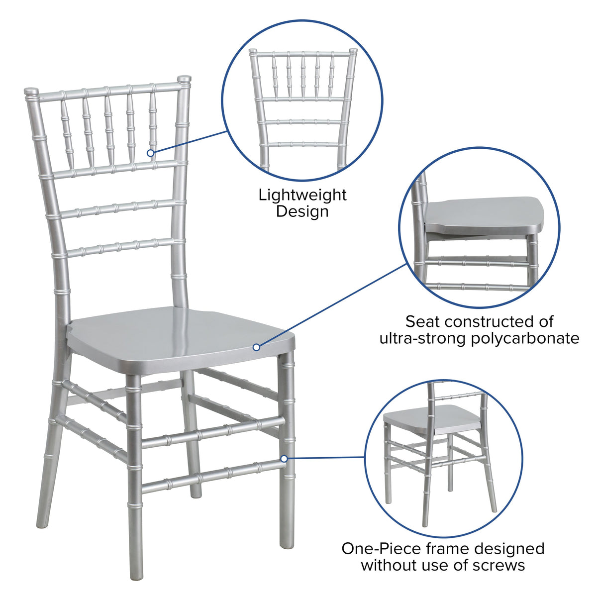 Silver |#| Silver Resin Stackable Chiavari Chair - Banquet and Event Furniture