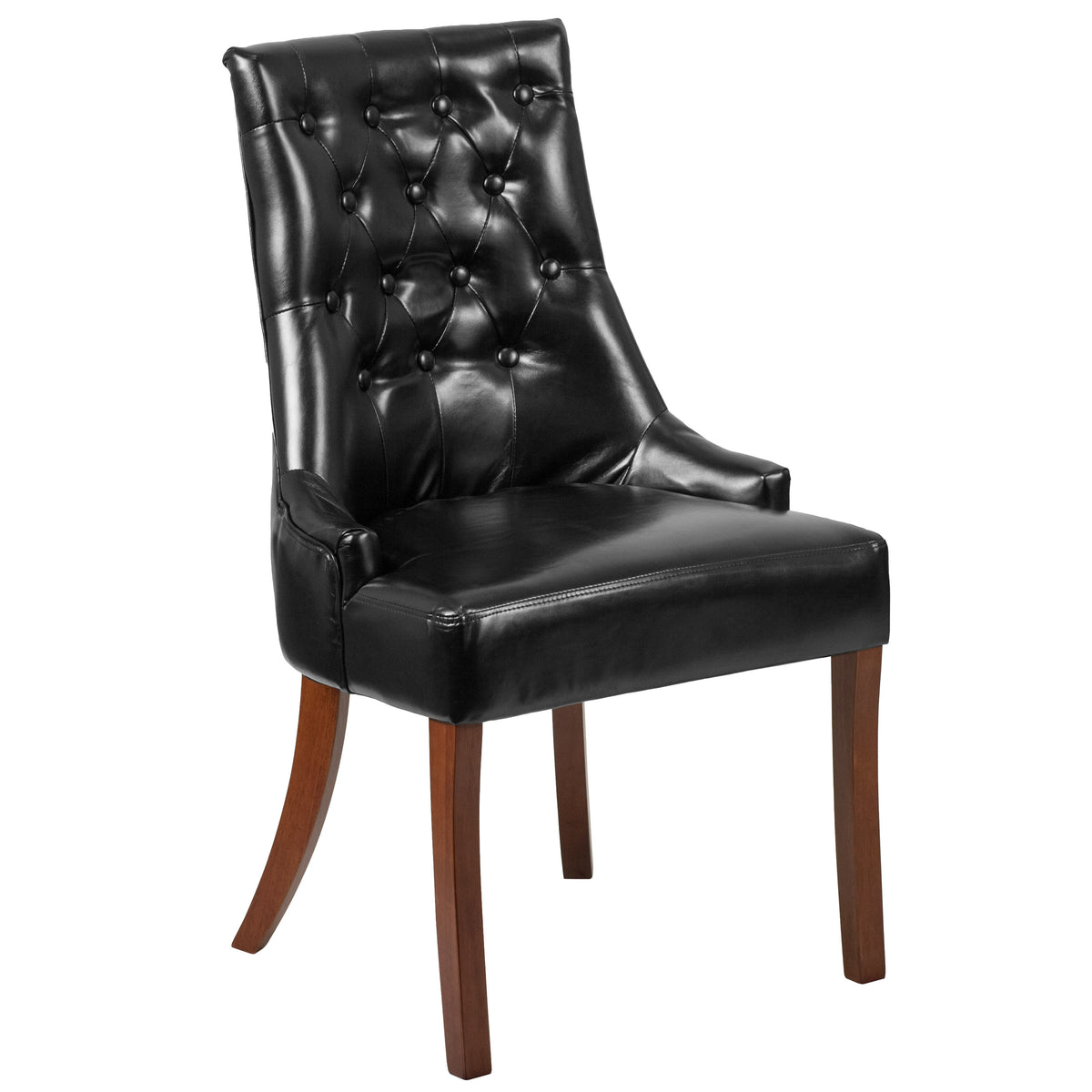 Black LeatherSoft |#| Black LeatherSoft Upholstered Button Tufted Chair with Curved Mahogany Legs