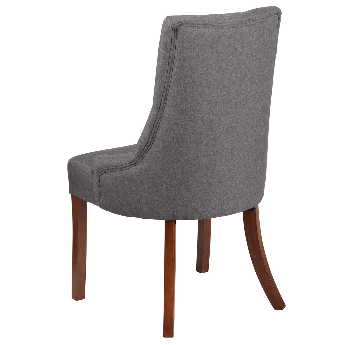 Gray Fabric |#| Gray Fabric Upholstered Button Tufted Chair with Curved Mahogany Legs