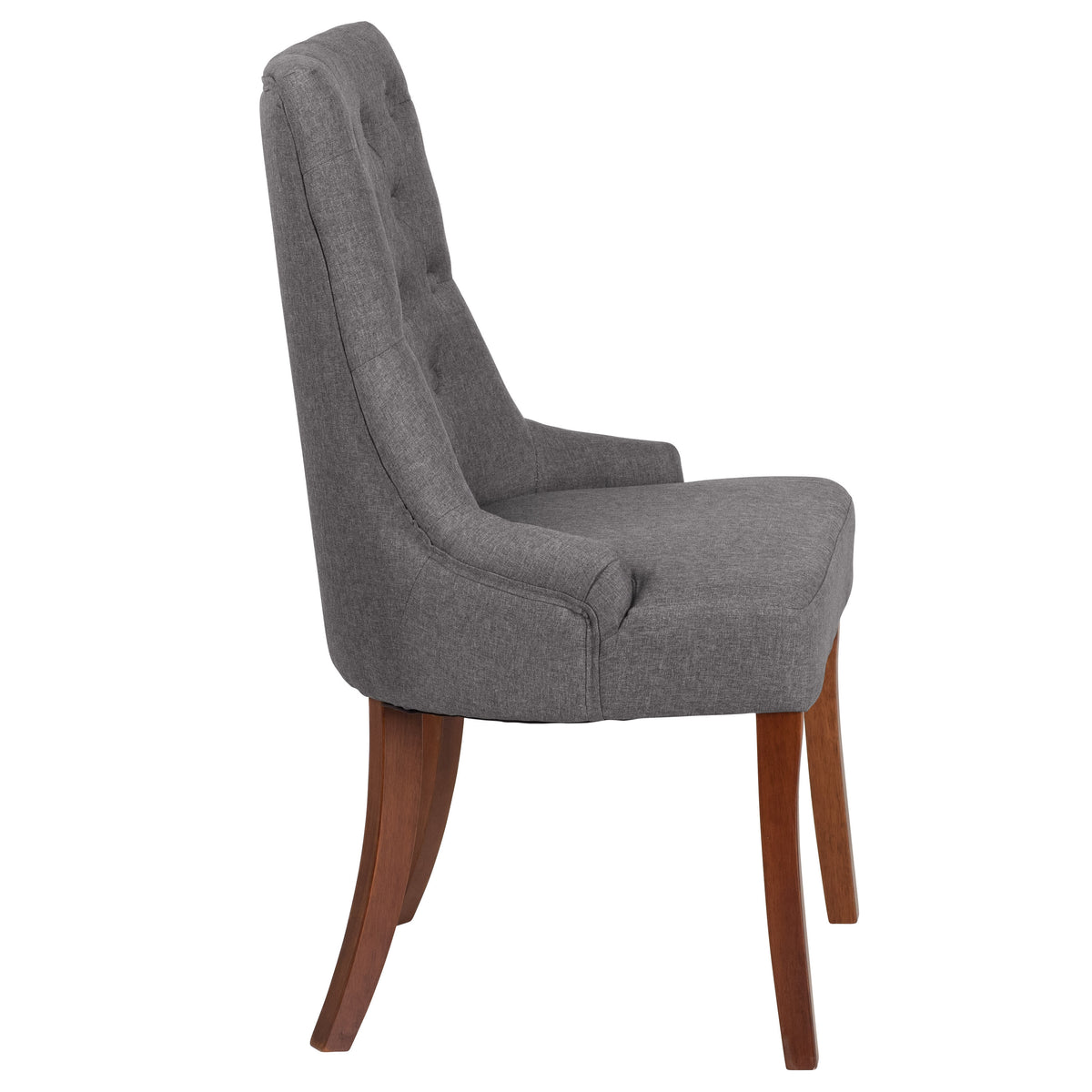 Gray Fabric |#| Gray Fabric Upholstered Button Tufted Chair with Curved Mahogany Legs