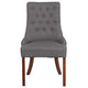 Gray Fabric |#| Gray Fabric Upholstered Button Tufted Chair with Curved Mahogany Legs